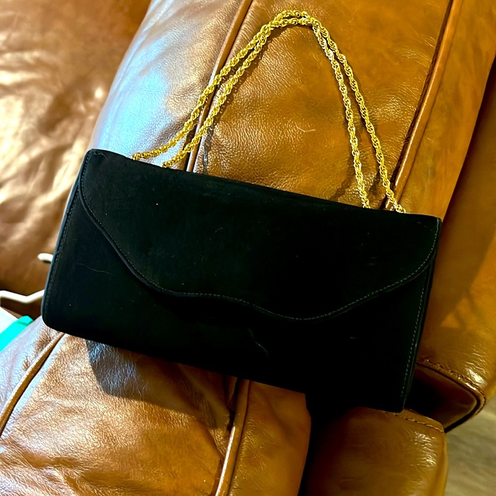Black dress purse with gold handle
